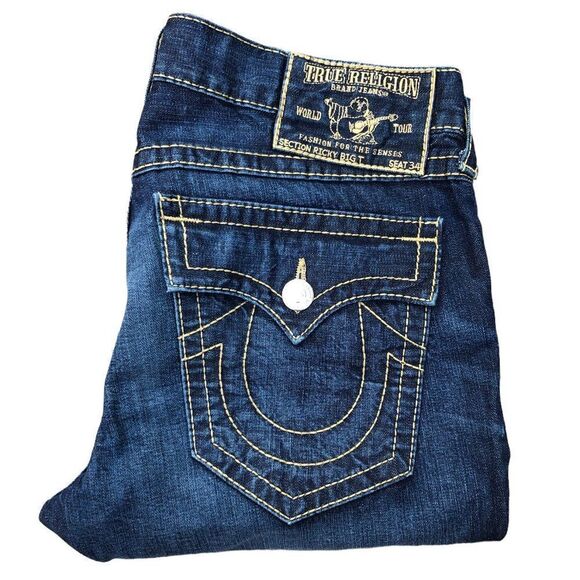 Vintage True Religion Jeans Size 36 RICKY BIG T RARE Brown Stitch - Picture 1 of 8